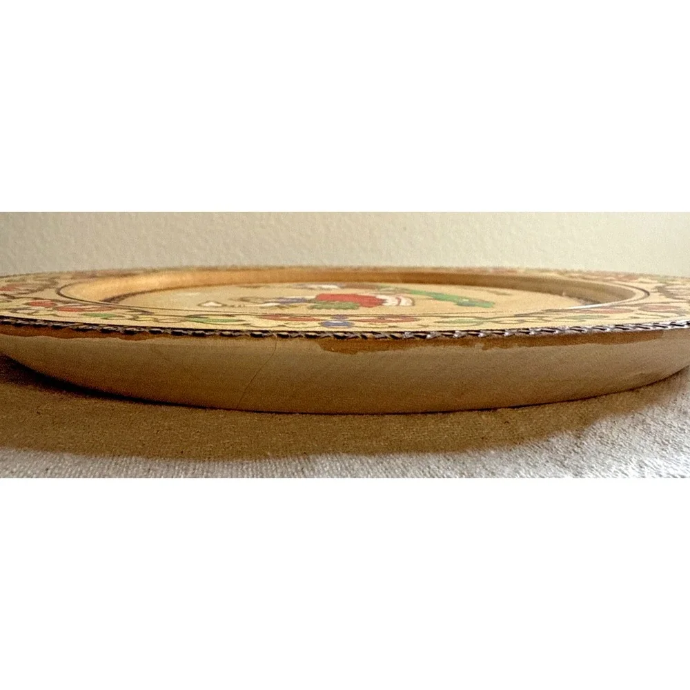 Vintage Wooden Hand carved\Painted Decor Plate Wall Hanging Folk BULGARIA‎
